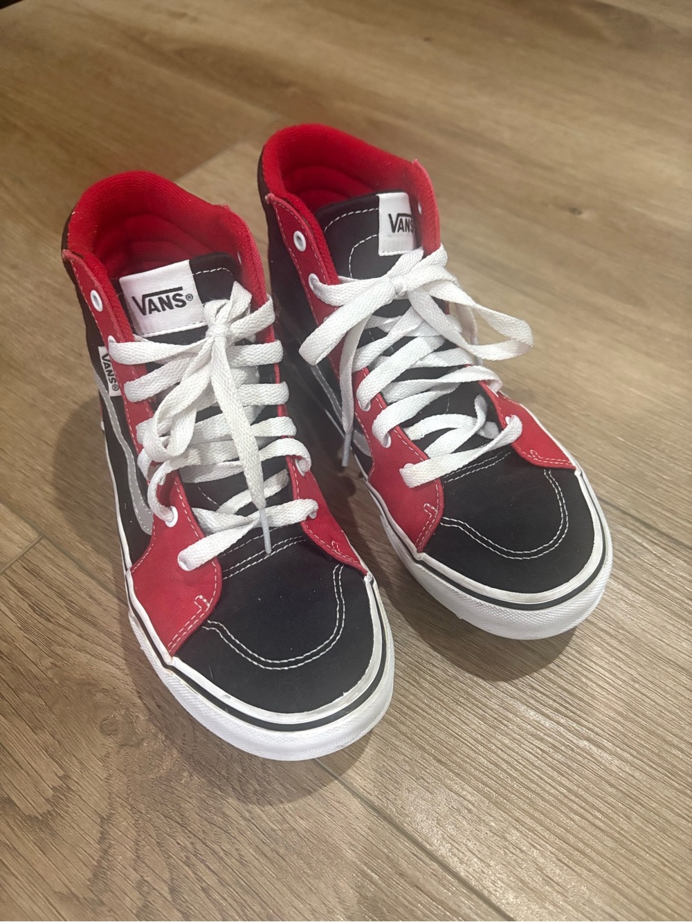 Vans Kids High-Top Sneakers in Black and Red with White Laces
